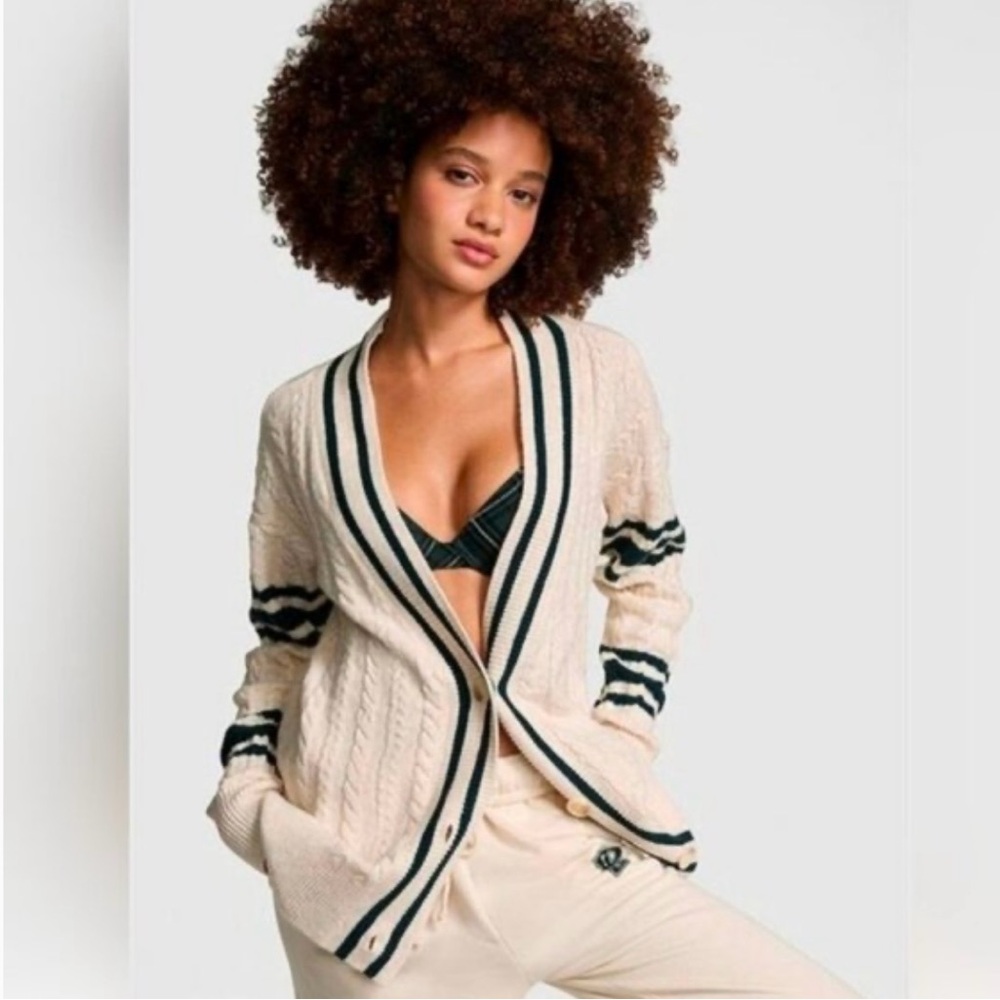 PINK Victoria's Secret Cream and Black Cardigan NWT size XL